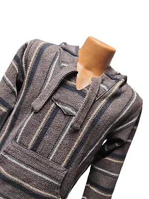 Retrofit Hoodie Pullover Baja Hippie Surfer Poncho Striped Brown Men Small • $22.54