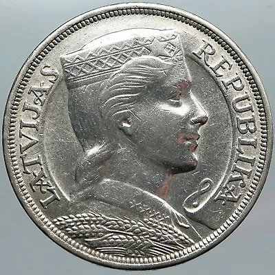 1931 LATVIA W Female Headwear 5 Lati LARGE Vintage Silver European Coin I88798 • $278.80