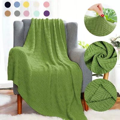 Decorative Cotton Cable Knit Throw Blanket Super Soft Sofa Throw Couch Covers • £47.69