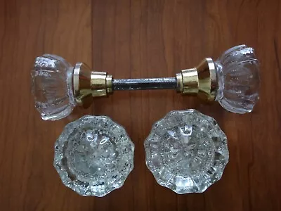 Lot Of 4 Vintage Glass Door Knob Set / Brass And Crystal • $34.99