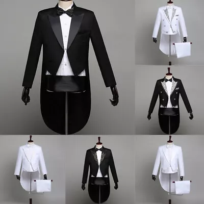 Mens Tuxedo Black Magic Suit Jacket Formal Tail Coat Dress Jacket Blazer Cosplay • £33.36