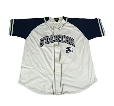 Starter Baseball Jersey Size 2XL Button Up VINTAGE White Navy Blue  *flaws • $8.96