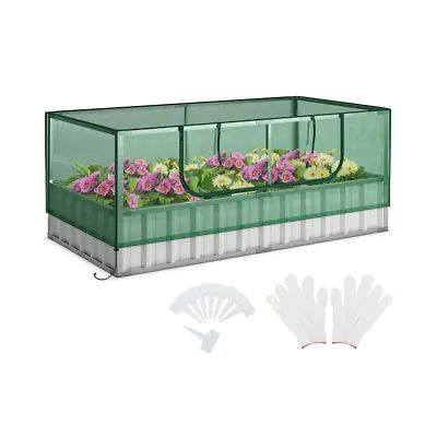Raised Planter Box Garden Bed With Greenhouse Cover Galvanized • £82.63