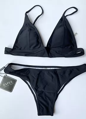 Zaful Black Triangle Padded Bikini Size 10 /M Swimwear Set BNWT • £15