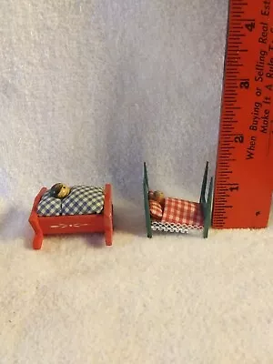 2 Vintage Dollhouse Miniature Playroom Toys - Babies In Wooden Beds • $14.99