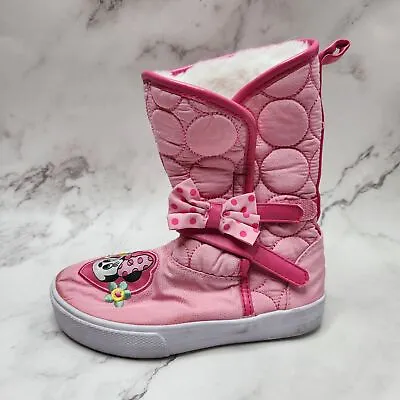 Minnie Mouse Disney Store Pink Quilted Faux Fur Lined Snow Rain Boots Girls 10 • $19.99