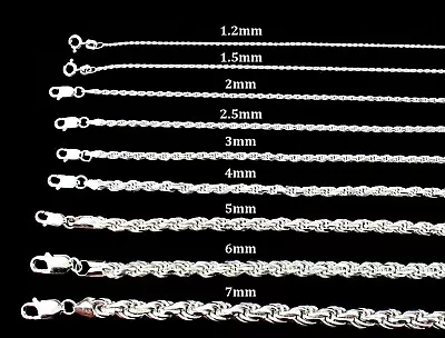 Real Solid 925 Sterling Silver Diamond Cut Rope Chain Italian Necklace Bracelet • $15.99