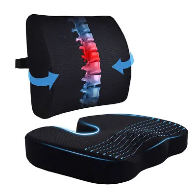 Lumbar Back Support Cushion Car Seat Wheelchair Office Chair Pillow Memory Foam+ • £18.98