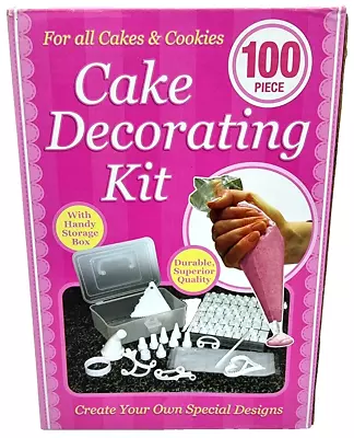 Cake Decorating Kit 100 Piece Cakes & Cookies New With Storage Box • £8.55