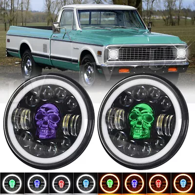 7  Inch Round RGB LED Headlight Hi/Lo Beam Halo DRL For Chevy Truck Camaro C10 • $59.99