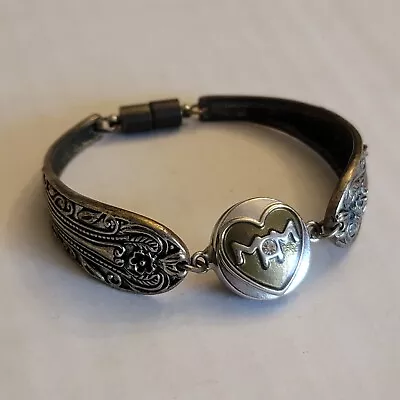 Vintage Silver Plated Spoon Bracelet Mom Button Charm Magnet Closure 7.75  Long • $21.15