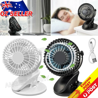 $12.57 • Buy Portable 360° Mini Fan Travel Rechargeable USB Clip On Desk Fan Pram Cot Car NEW