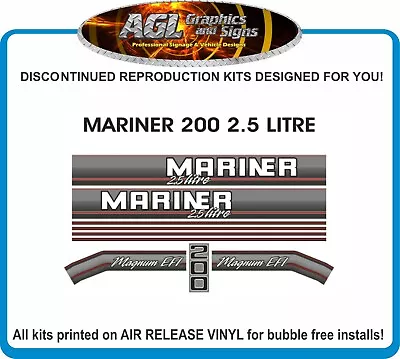 1990's MERCURY MARINER 200 MAGNUM EFI DECALS  2.5 LITRE  REPRODUCTION • $63.28