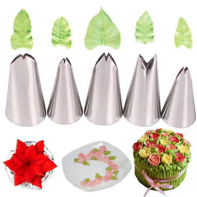 5pc Russian Icing Piping Nozzles Leaf Writing Tips Set Stainless Steel Cake Tool • £1.19