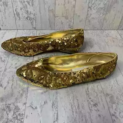 VTG Dolce By Pierre Dove Flats Womens 7.5W Gold All Over Sequins Slip On Ballet  • $31.39