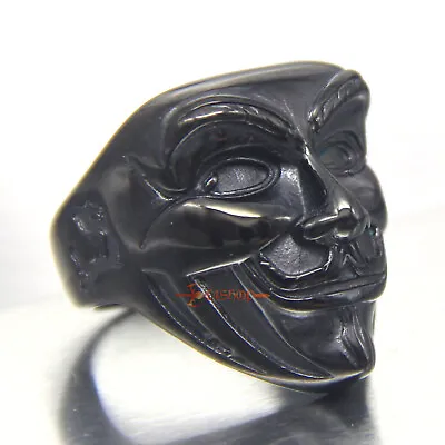 Men's Guy Fawkes V Mask Stainless Steel Ring For Halloween Vendetta Silver/Black • $8.99