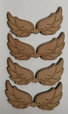 Wooden MDF Angel Wings Craft Shapes X4 Detailed 100mm Embellishments  • £2.45