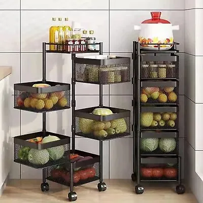 6 Tier Kitchen Rotating Storage Trolley Cart Utility Vegetable Mobile Shelf Rack • £38.99