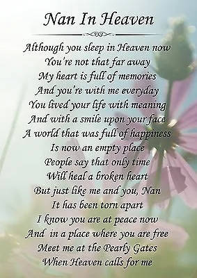 Nan In Heaven Memorial Graveside Poem Card & Free Ground Stake F144 • £3.29