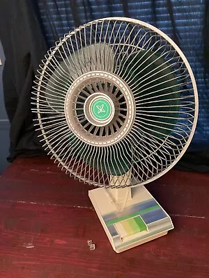 Vintage Sears 3 Speed Oscillating Table Fan With Green Blades 453.80180 Works • $60