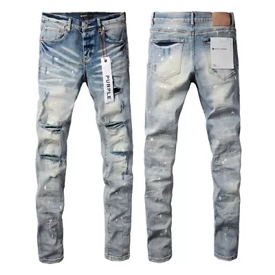 2024 New Purple Brand Men's Blue Slim Fit Jeans Vintage Distressed 28-40 • $89.99