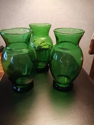 3 Anchor Hocking Forest Green 6 3/8th   Flares Vases Excellent Used Condition • $15