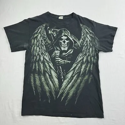 Vintage Grim Reaper Shirt Adult Medium Black All Over Print Y2K Grunge Punk • $29.99