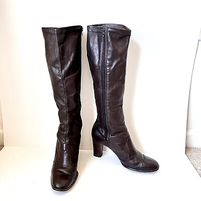 Vintage JOYCE California Heeled Brown Leather Riding Boots—SZ. 9 • $55