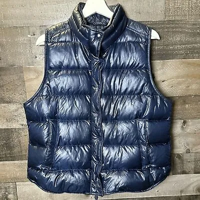 J Crew Blue Shiny Down Puffer Vest Size Large • $43