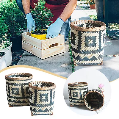 Woven Trash Can Wicker Waste Basket Office Garbage Cans Round Waste Paper • $16.99