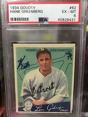 $7995 • Buy 1934 Goudey #62 Hank Greenberg Tigers PSA 6 EX-MT