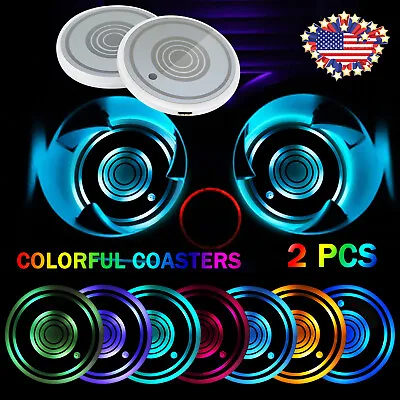 $10.99 • Buy 2Pcs LED Cup Pad Car Accessories Light Cover Interior Decoration Lights 7 Colors