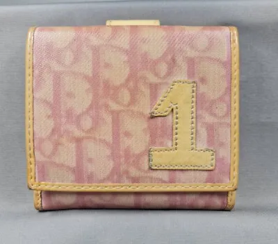 Christian Dior Vintage Pink Yellow PVC Leather Dior Trotter Bi Fold Mini Wallet • $149.99