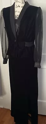 R&K Evening Vintage Suit Black Velvet Jacket Maxi Skirt Long Sheer Sleeves • $49.99