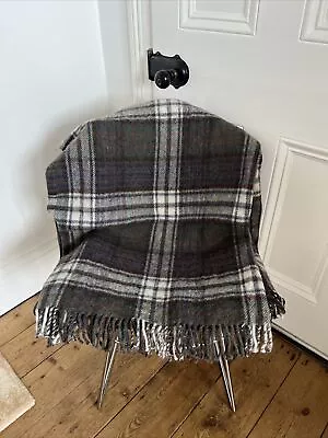 Vintage Highland Home Industries Scottish Woven Wool Blanket - Blue Green Check • £10