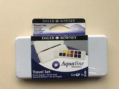 £9.99 • Buy Daler Rowney Aquafine Watercolour Paint 12 Pan Travel Box Set & Brush