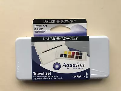 Daler Rowney Aquafine Watercolour Paint 12 Pan Travel Box Set & Brush • £12.99