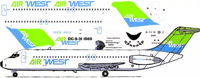 AirWest Lime/blue DC-9-31 Airliner Pointerdog7 Decals For Airfix 1/144 Kits  • $10