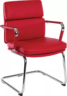 Deco Cantilever Retro Style Faux Leather Reception/Boardroom/Visitors Chair Red • £217.15