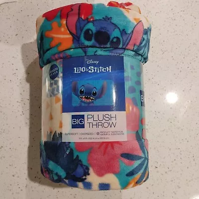 $25.28 • Buy Disney Lilo & Stitch Teal Pink Aloha Plush Throw Blanket 5' X 6' The Big One 