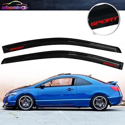 Fit For 06-11 Honda Civic 2DR Coupe Window Visor Sun Rain Wind Vent W/ Red SPORT • $46.99