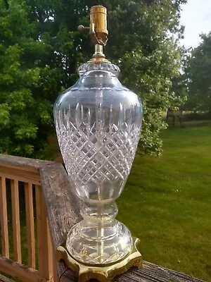 Ethan Allen Cut Crystal Glass Lamp Brass Base Table Lamp Lismore Pattern Signed • $185