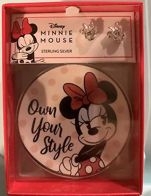 Disney Children’s Sterling Silver Clear Minnie Stud Earrings With Trinket Tray • $50