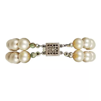 Vintage Faux Pearl Bracelet Knotted Double Strand With Elegant Clasp Art Deco • $9.95