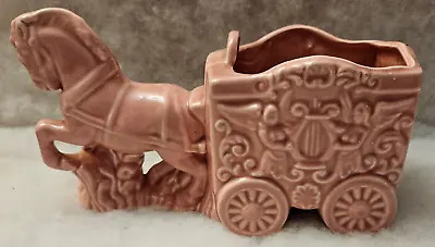 Vintage 1950's/1960's  Pink Ceramic Planter  Horse-Drawn Carriage-9  Long • $15