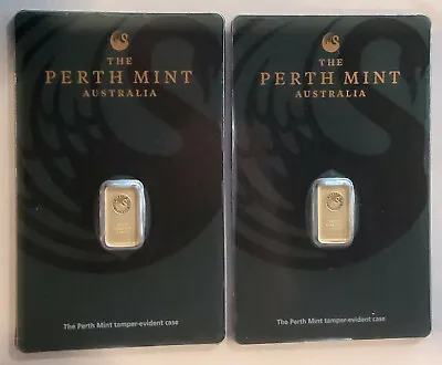 PERTH MINT GOLD 2 Sequential # 1 Gram.9999 Ingot Bars Sealed Wallet Barter Cards • $279