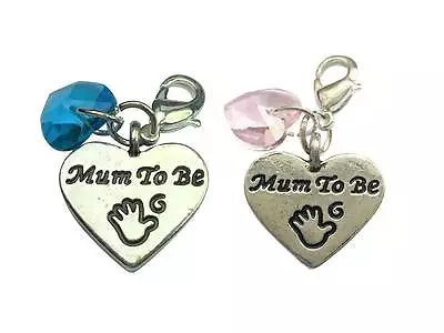 Heart Shaped Mum To Be Clip On Charm With PINK Or BLUE Crystal • £4.25