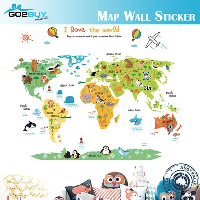 Wall Stickers Removable World Animals Map Living Room Decal Picture Art Kids C • $14.99