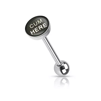 Tongue Ring Straight Barbell With  CUM HERE  Picture Logo Flat TOP 14G (B/6/6) • $3.99