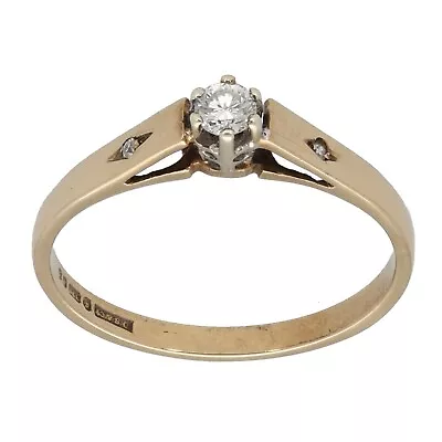 9ct Gold Diamond Ring 1.6g Solitaire With Accents Size O - Fully Hallmarked • £67.50
